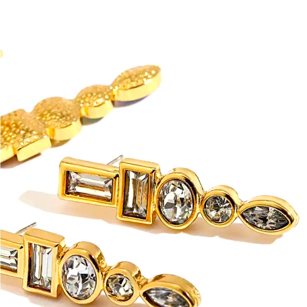 White Crystal Gold Plated Earrings - Picture 2 of 5